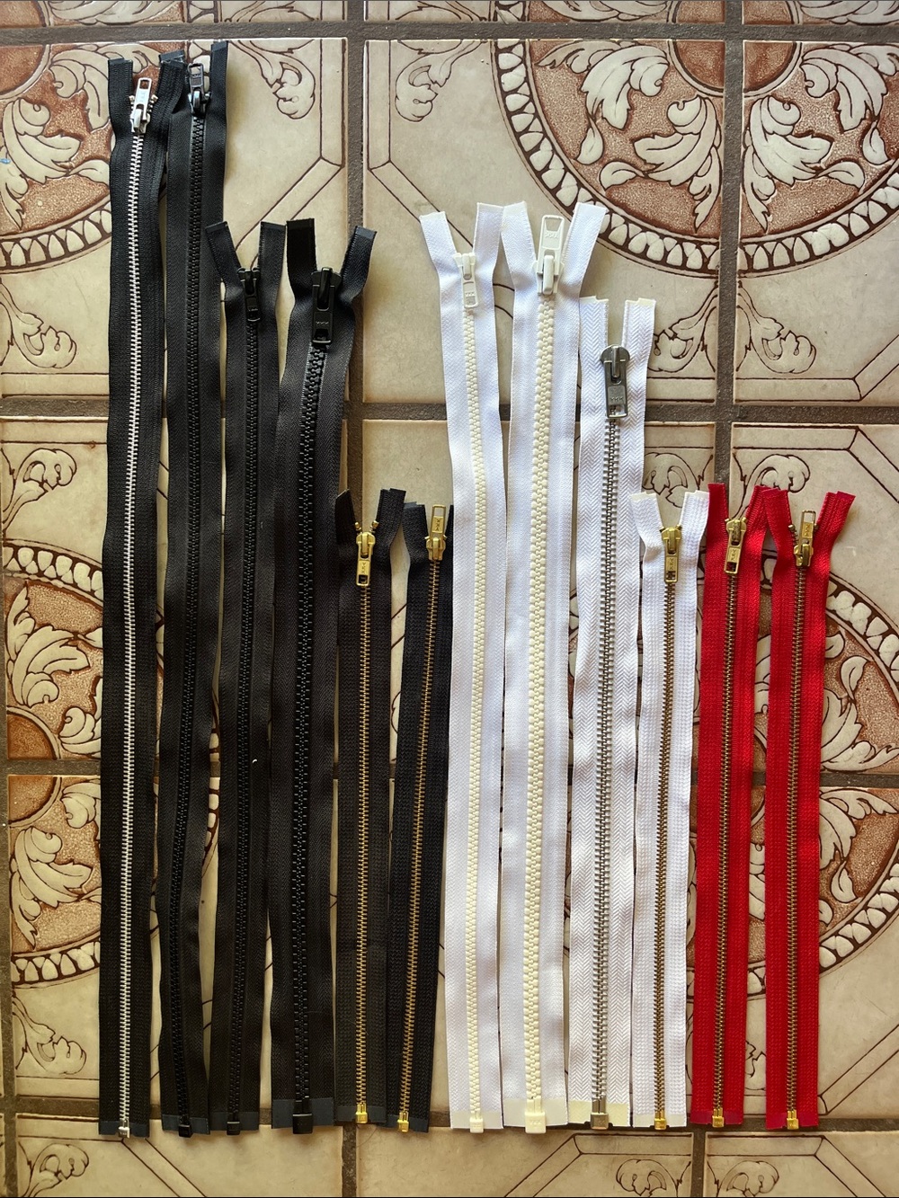 12 NEW Mixed Separating YKK Zipper Lot Black, White, Red - metal & plastic teeth
